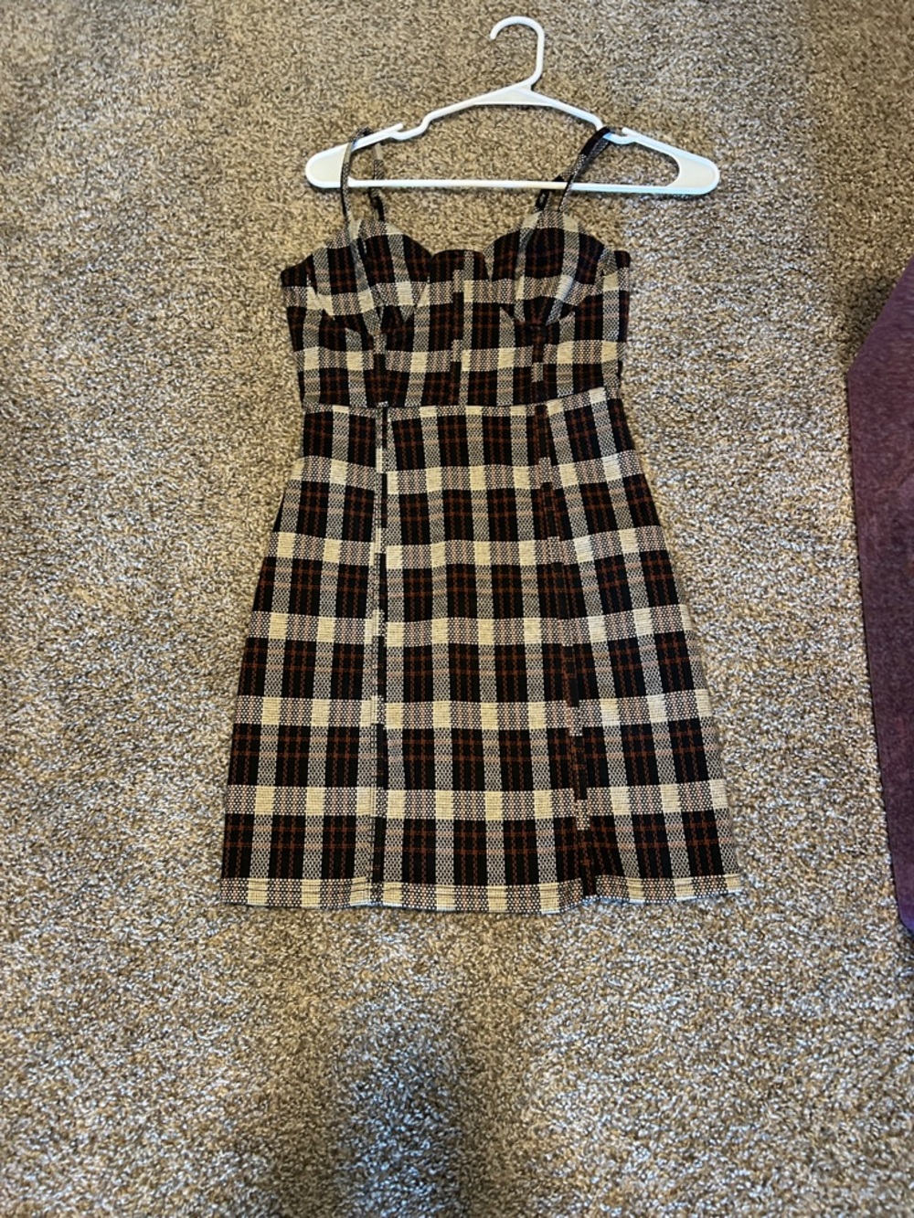 Plaid Bustier Mini Dress in Black & Cream